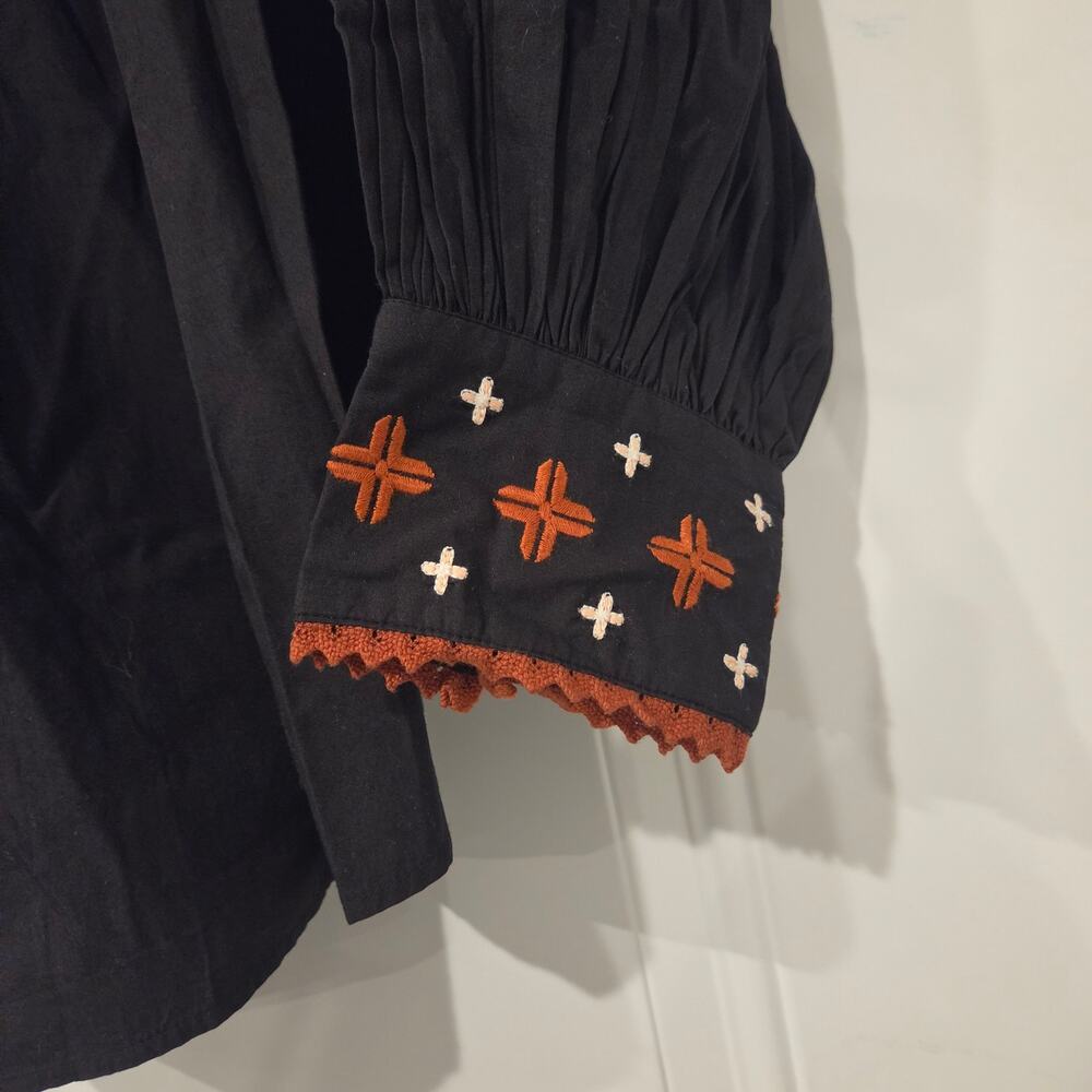 Farm Rio Embroidered cotton button front black blouse size XL - Picture 10 of 12